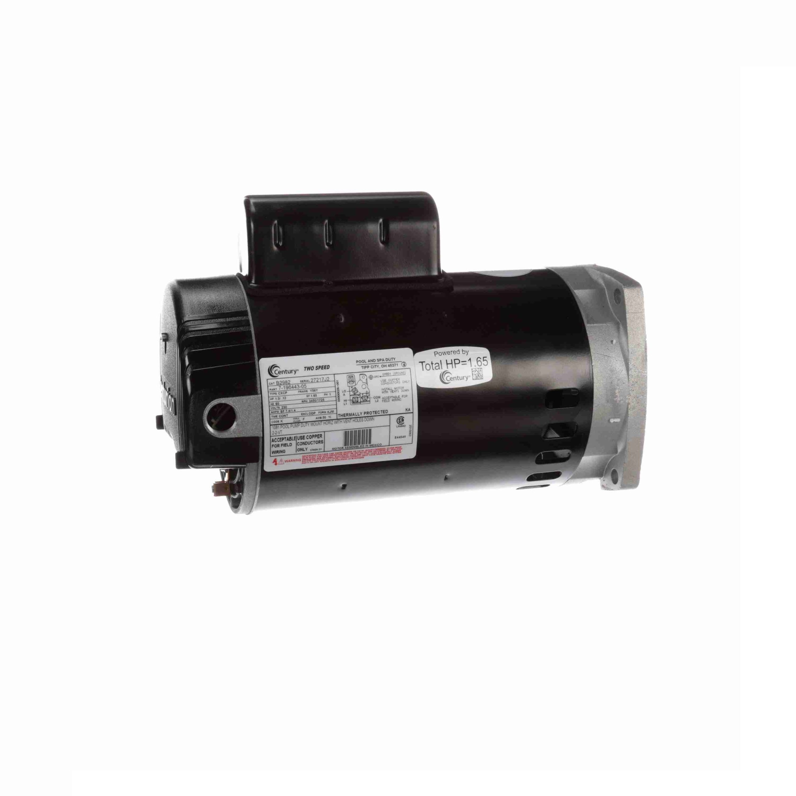 Century Pool Pump Motor 1HP 2-Speed 1 Phase 60Hz 230V 56Y Frame | B298