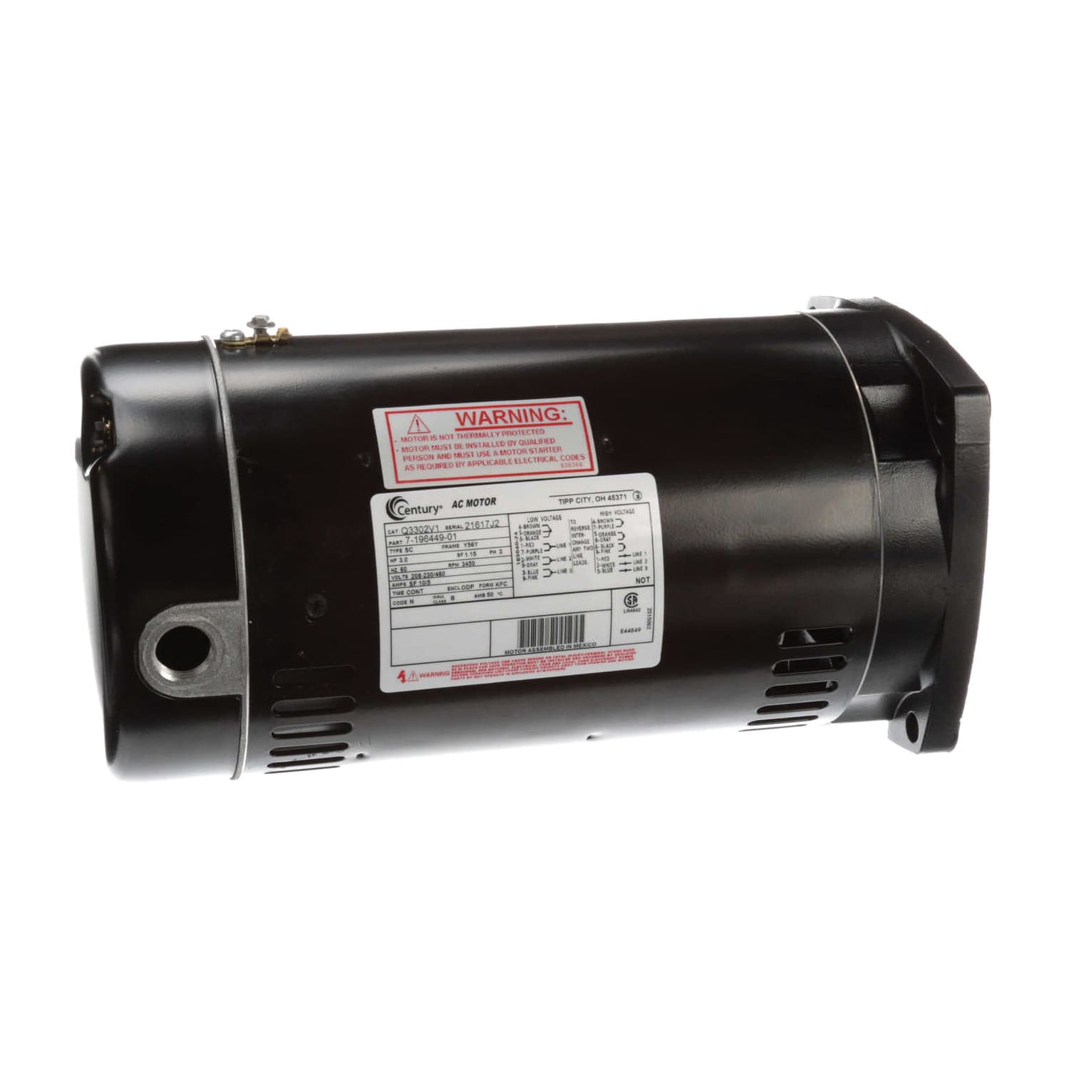 Century Pool Pump Motor, Square Flange, 3HP 3Ph 200/230/460V 56Y | Q33